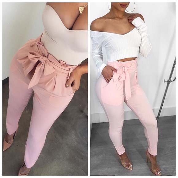 Blush Pink Tie Waist Trousers (L) - Picture 6 of 6